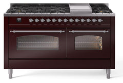 Nostalgie II 60 Inch Dual Fuel Liquid Propane Freestanding Range in Burgundy with Chrome Trim