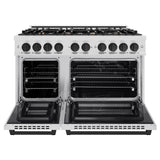 ZLINE Autograph Edition 48 in. 6.7 cu. ft. Select Double Oven Dual Fuel Range with 8 Burner Gas Cooktop in DuraSnow' Stainless Steel and Matte Black Accents (HDRSZ-48-MB)