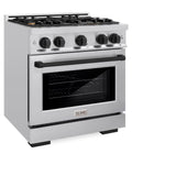 ZLINE Autograph Edition 30 in. 4.2 cu. ft. Select Gas Range with 4 Burner Cooktop and Convection Gas Oven in Stainless Steel and Matte Black Accents (HGRZ-30-MB)