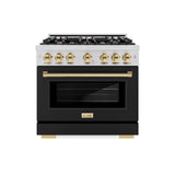 ZLINE Autograph Edition 36 in. 5.2 cu. ft. Select Dual Fuel Range with 6 Burner Gas Cooktop and Electric Convection Oven in Stainless Steel with Black Matte Door and Polished Gold Accents (HDRZ-BLM-36-G)