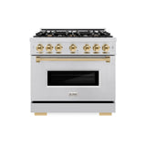 ZLINE Autograph Edition 36 in. 5.2 cu. ft. Classic Dual Fuel Range with 6 Burner Gas Cooktop and Electric Convection Oven in Stainless Steel with Polished Gold Accents (CDRZ-36-G)