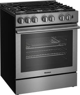 30in Gas 5 Burner range with 5.7 cu ft self clean oven, slide-in style