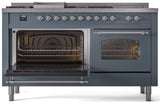 Nostalgie II 60 Inch Dual Fuel Natural Gas Freestanding Range in Blue Grey with Chrome Trim