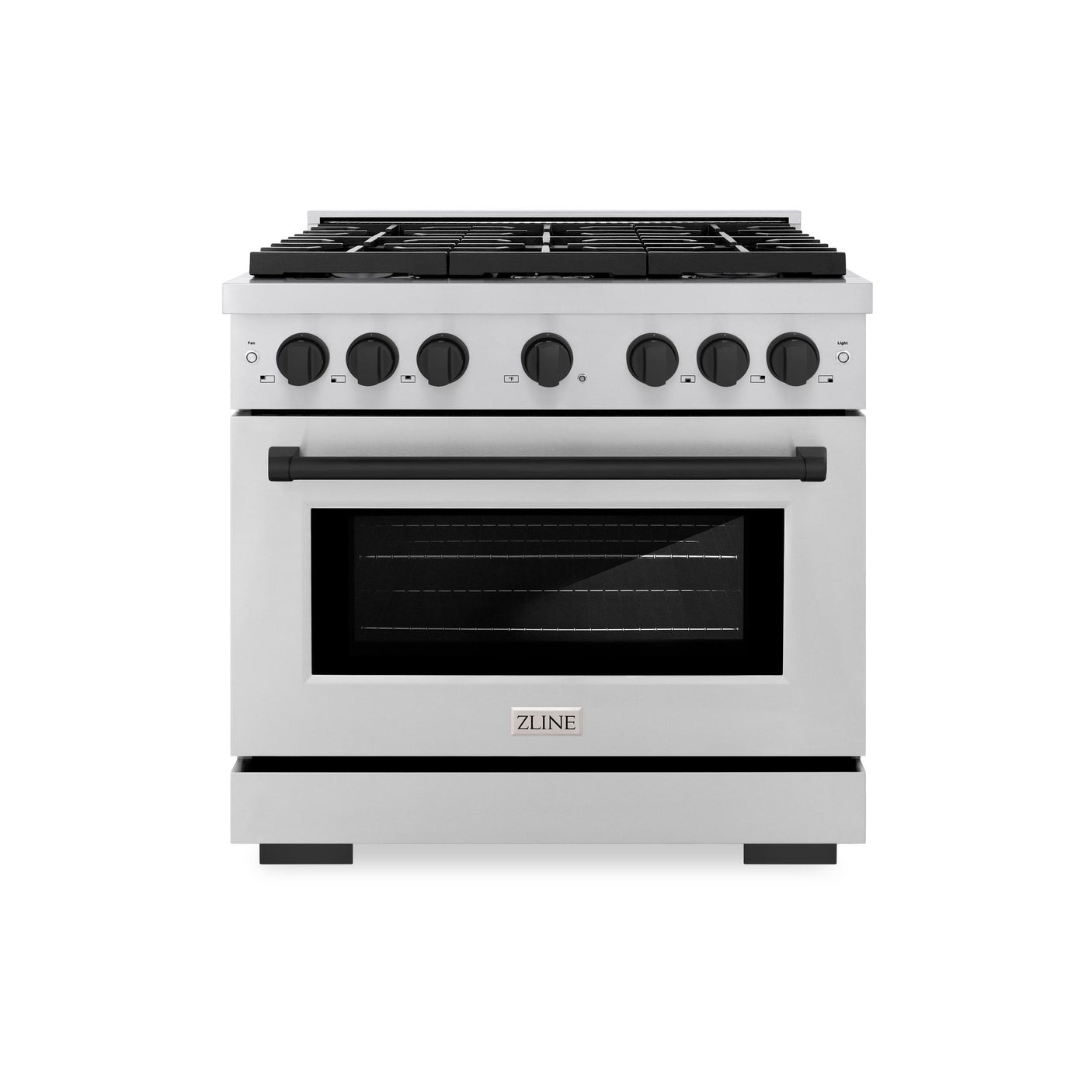 ZLINE Autograph Edition 36 in. 5.2 cu. ft. 6 Burner Gas Range with Convection Gas Oven in Stainless Steel and Matte Black Accents (SGRZ-36-MB)