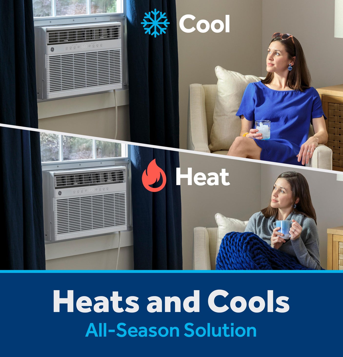 GE® 11,000 BTU Smart Heat/Cool with Heat Pump Electronic Window Air Conditioner for Large Rooms up to 550 sq. ft.