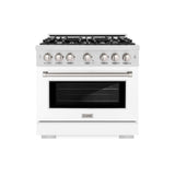 ZLINE 36 in. 5.2 cu. ft. Select Gas Range with 6 Burner Cooktop and Convection Gas Oven in DuraSnow' Stainless Steel with White Matte Door (HGRS-WM-36)