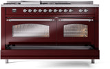 Nostalgie II 60 Inch Dual Fuel Natural Gas Freestanding Range in Burgundy with Chrome Trim