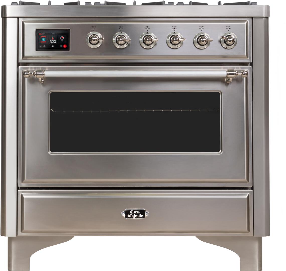 Majestic II 36 Inch Dual Fuel Liquid Propane Freestanding Range in Stainless Steel with Chrome Trim