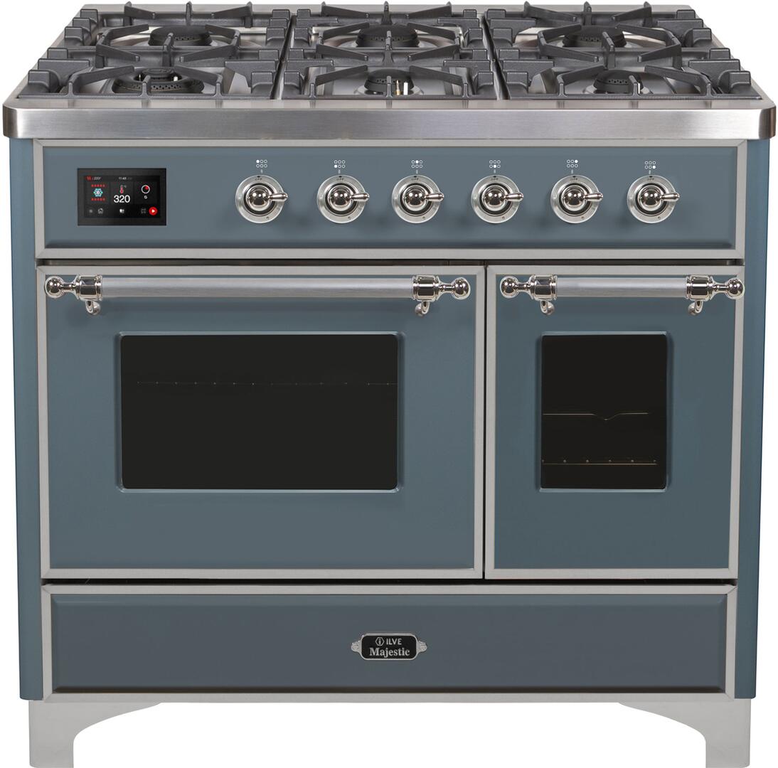 Majestic II 40 Inch Dual Fuel Natural Gas Freestanding Range in Blue Grey with Chrome Trim