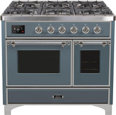 Majestic II 40 Inch Dual Fuel Natural Gas Freestanding Range in Blue Grey with Chrome Trim