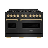 ZLINE Autograph Edition 48 in. 6.7 cu. ft. Classic Double Oven Dual Fuel Range with 8 Burner Gas Cooktop in Black Stainless Steel and Champagne Bronze Accents (CDRBZ-48-CB)