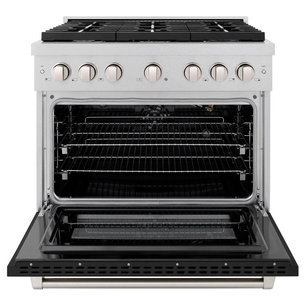 ZLINE 36 in. 5.2 cu. ft. Paramount Dual Fuel Range with 6 Burner Gas Cooktop and Electric Convection Oven in DuraSnow' Stainless Steel with Black Matte Door (SDRS-BLM-36)