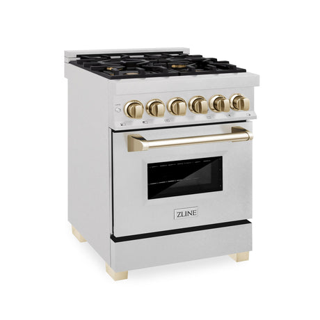 ZLINE Autograph Edition 24 in. 2.8 cu. ft. Dual Fuel Range with Gas Stove and Electric Oven in DuraSnow Stainless Steel with Accents (RASZ-SN-24) [Color: Polished Gold Accents]