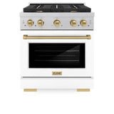 ZLINE Autograph Edition 30 in. 4.2 cu. ft. Paramount Dual Fuel Range with 4 Burner Gas Cooktop and Electric Convection Oven in DuraSnow' Stainless Steel with White Matte Door and Champagne Bronze Accents (SDRSZ-WM-30-CB)