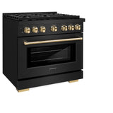 ZLINE Autograph Edition 36 in. 5.2 cu. ft. 6 Burner Gas Range with Convection Gas Oven in Black Stainless Steel and Polished Gold Accents (SGRBZ-36-G)