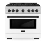 ZLINE Autograph Edition 36 in. 5.2 cu. ft. Paramount Dual Fuel Range with 6 Burner Gas Cooktop and Electric Convection Oven in DuraSnow' Stainless Steel with White Matte Door and Matte Black Accents (SDRSZ-WM-36-MB)