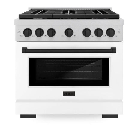 ZLINE Autograph Edition 36 in. 5.2 cu. ft. Paramount Dual Fuel Range with 6 Burner Gas Cooktop and Electric Convection Oven in DuraSnow' Stainless Steel with White Matte Door and Matte Black Accents (SDRSZ-WM-36-MB)