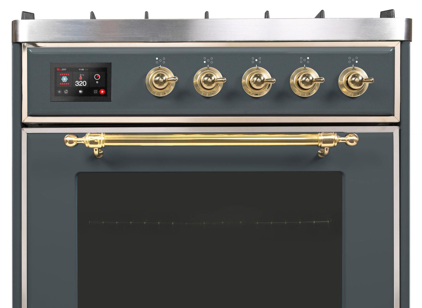 Majestic II 30 Inch Dual Fuel Natural Gas Freestanding Range in Blue Grey with Brass Trim