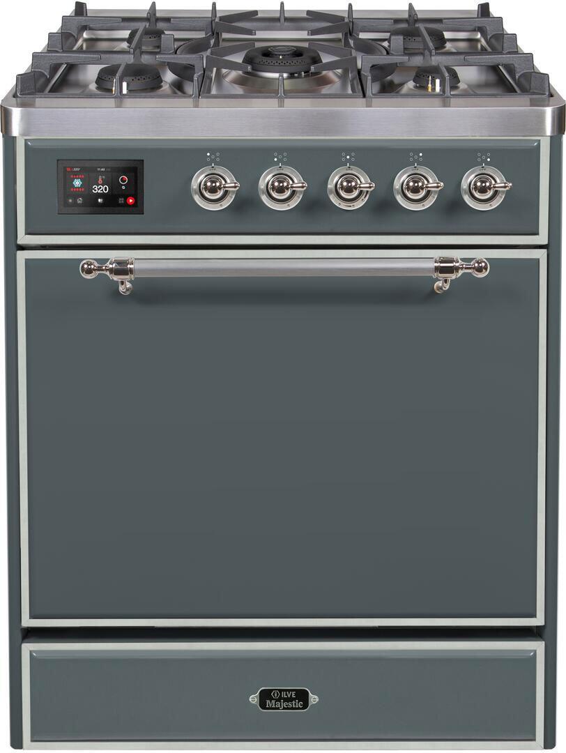 Majestic II 30 Inch Dual Fuel Natural Gas Freestanding Range in Blue Grey with Chrome Trim