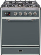 Majestic II 30 Inch Dual Fuel Natural Gas Freestanding Range in Blue Grey with Chrome Trim