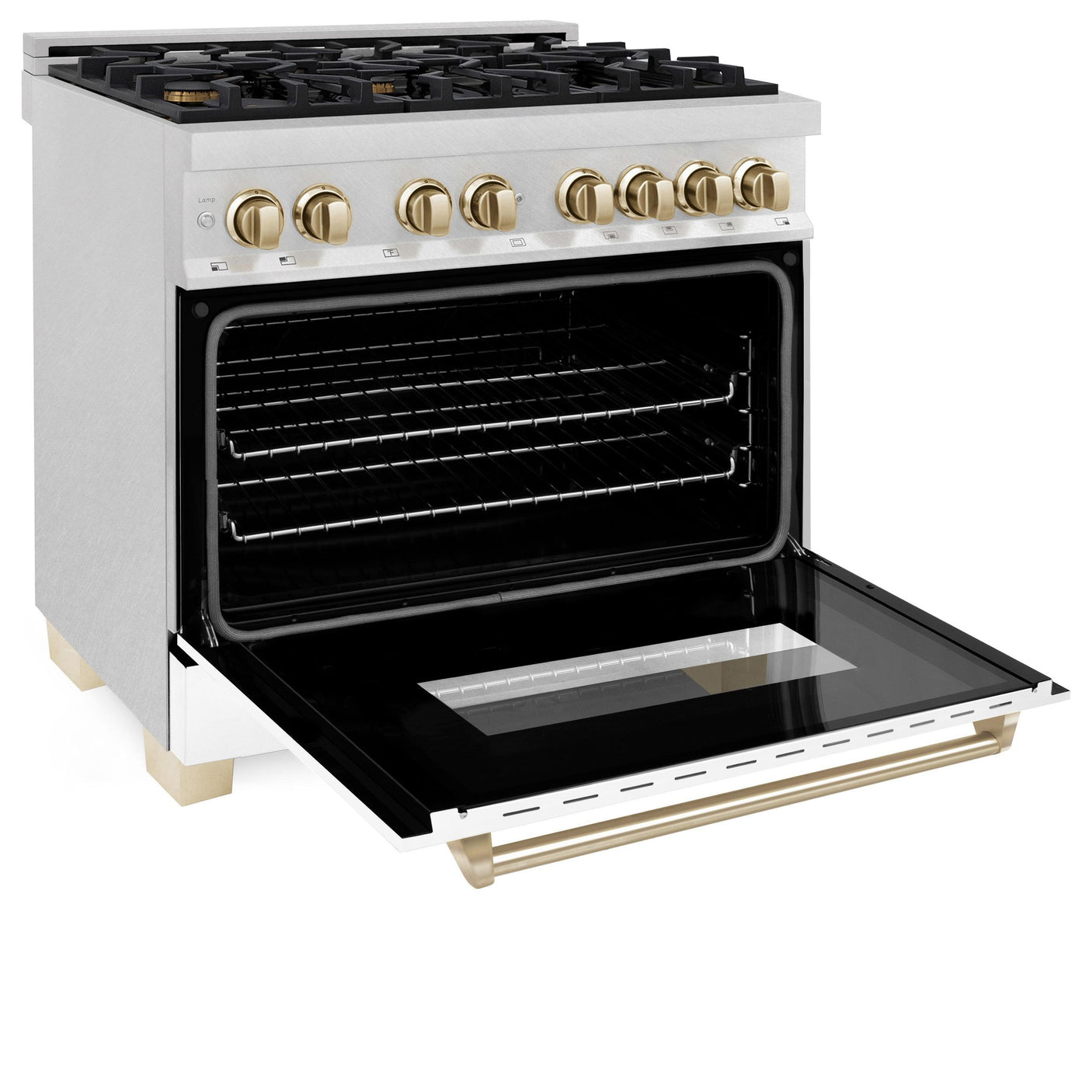 ZLINE Autograph Edition 36" 4.6 cu. ft. Dual Fuel Range with Gas Stove and Electric Oven in DuraSnow Stainless Steel with White Matte Door and Accents (RASZ-WM-36) [Color: Gold]