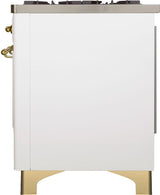 Majestic II 40 Inch Dual Fuel Natural Gas Freestanding Range in White with Brass Trim