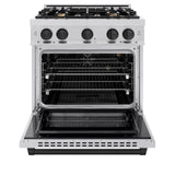 ZLINE Autograph Edition 30 in. 4.2 cu. ft. Select Gas Range with 4 Burner Cooktop and Convection Gas Oven in Stainless Steel and Matte Black Accents (HGRZ-30-MB)