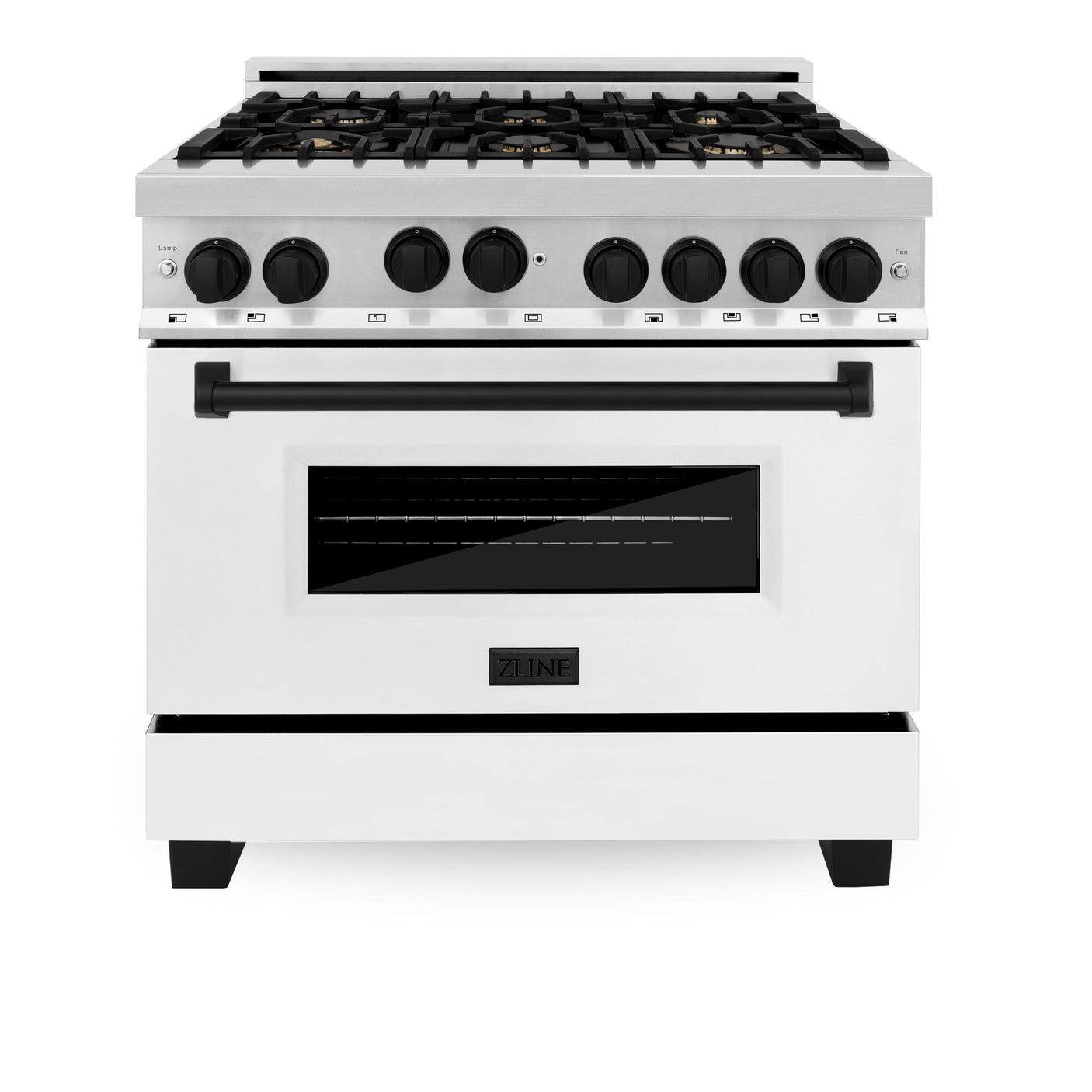 ZLINE Autograph Edition 36" 4.6 cu. ft. Range with Gas Stove and Gas Oven in Stainless Steel with White Matte Door and Accents (RGZ-WM-36) [Color: Gold]