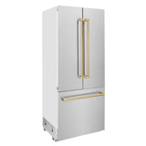 ZLINE 36" Autograph Edition 16.1 cu. ft. Built-in 2-Door Bottom Freezer Refrigerator with Internal Water and Ice Dispenser in Fingerprint Resistant Stainless Steel with Champagne Bronze Accents (RBIVZ-SN-36-CB)