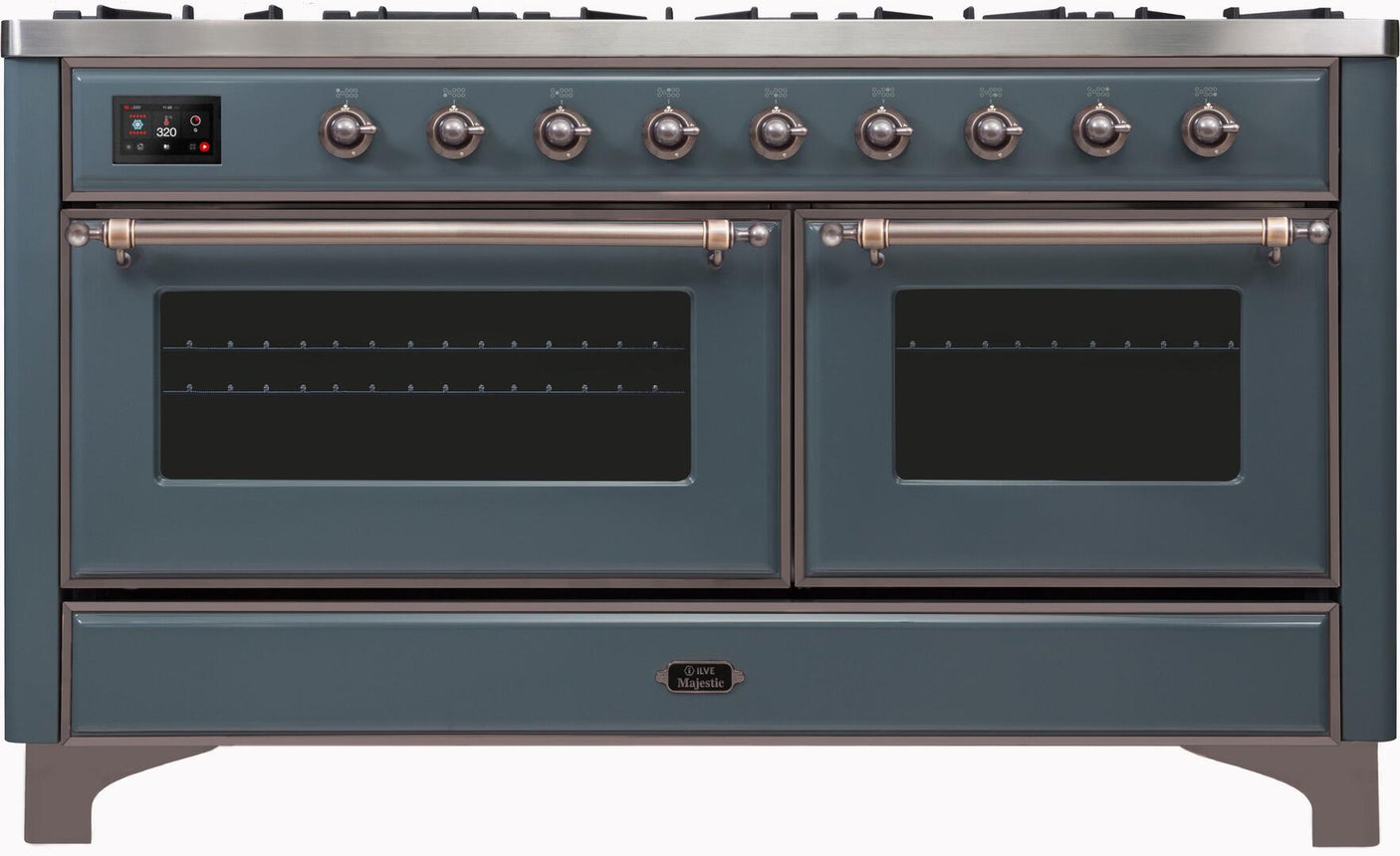 Majestic II 60 Inch Dual Fuel Liquid Propane Freestanding Range in Blue Grey with Bronze Trim