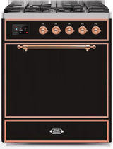 Majestic II 30 Inch Dual Fuel Natural Gas Freestanding Range in Glossy Black with Copper Trim