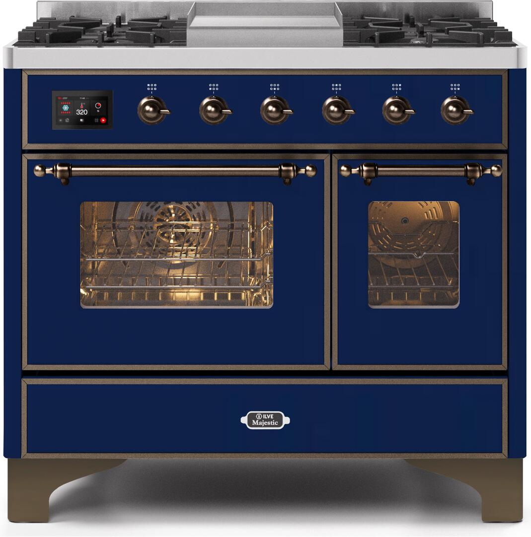 Majestic II 40 Inch Dual Fuel Natural Gas Freestanding Range in Blue with Bronze Trim