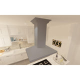 ZLINE Ducted Wooden Island Mount Range Hood in Gray with Remote Blower (KBiUU-RS) [Size: 30 Inch]