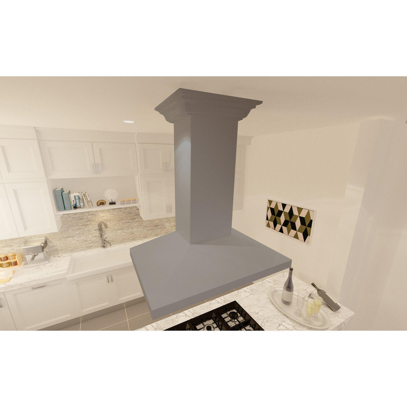 ZLINE Ducted Wooden Island Mount Range Hood in Gray with Remote Blower (KBiUU-RS) [Size: 36 Inch]