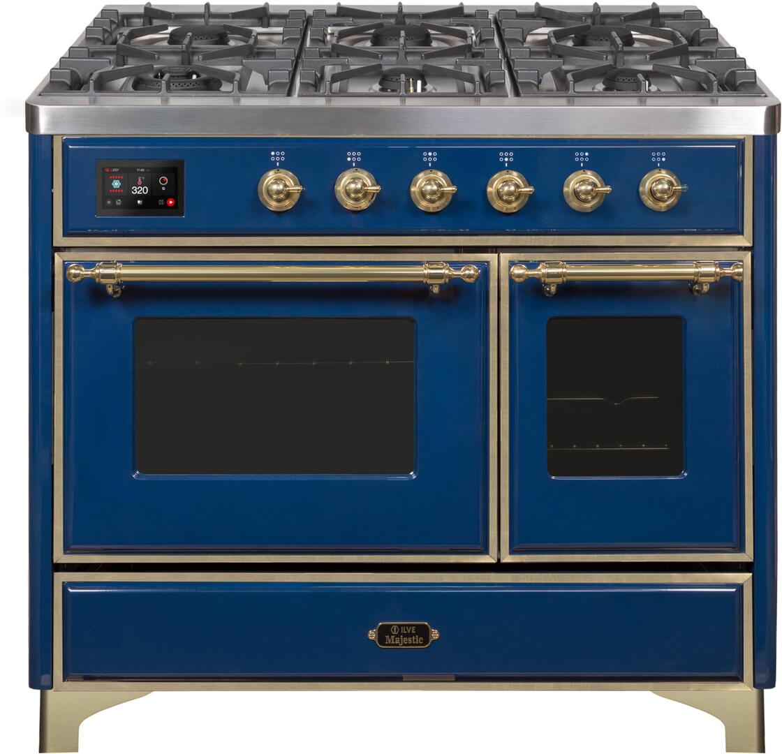 Majestic II 40 Inch Dual Fuel Liquid Propane Freestanding Range in Blue with Brass Trim