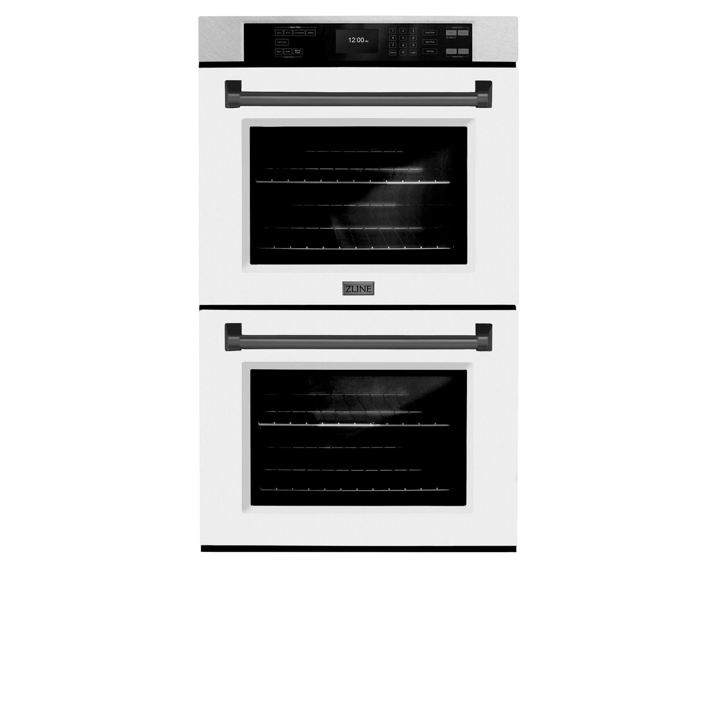 ZLINE 30 in. Autograph Edition Professional True Convection Double Wall Oven with Air Fry and Self Clean in DuraSnow' Stainless Steel with White Matte Doors and Matte Black Handles (WADSZ-WM-30-MB)