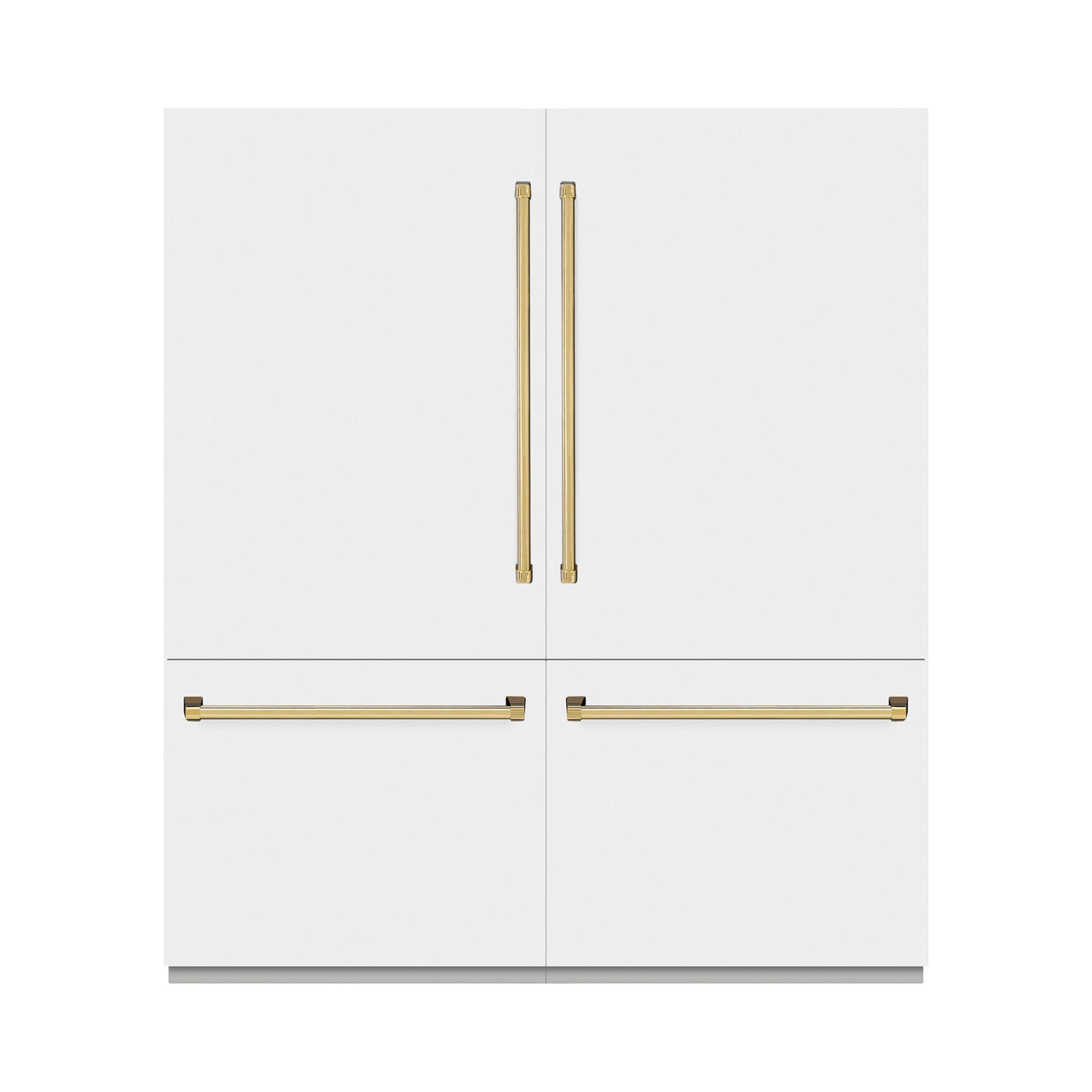 ZLINE Autograph Edition 72 in. 39.6 cu. ft. French Door Built-In Bottom Freezer Refrigerator with Water Dispensers and Ice Makers in White Matte and Polished Gold Accents (RBITZ-WM-72-G)