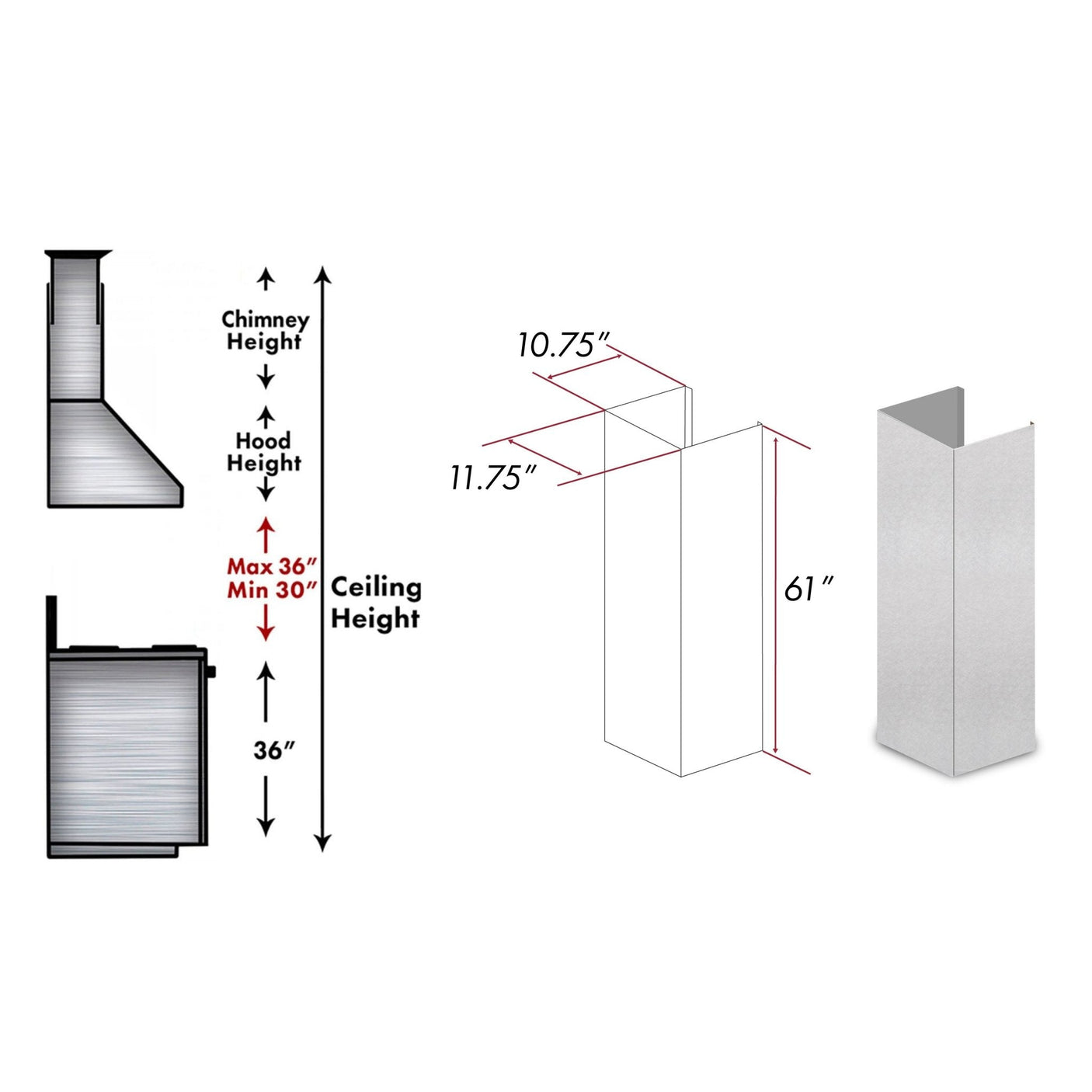 ZLINE 61 in. DuraSnow Stainless Steel Chimney Extension for Ceilings up to 12.5 ft. (8KES-E)