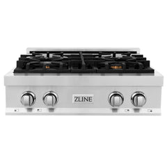 ZLINE 30 in. Porcelain Gas Stovetop with 4 Gas Burners (RT30) Available with Brass Burners [Color: Stainless Steel with Brass Burners]