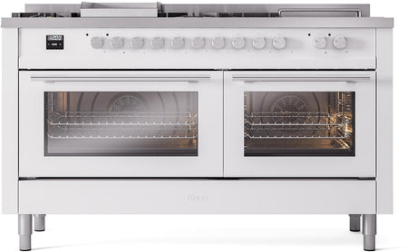 Professional Plus II 60 Inch Dual Fuel Natural Gas Freestanding Range in White with Trim