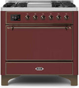 Majestic II 36 Inch Dual Fuel Natural Gas Freestanding Range in Burgundy with Bronze Trim