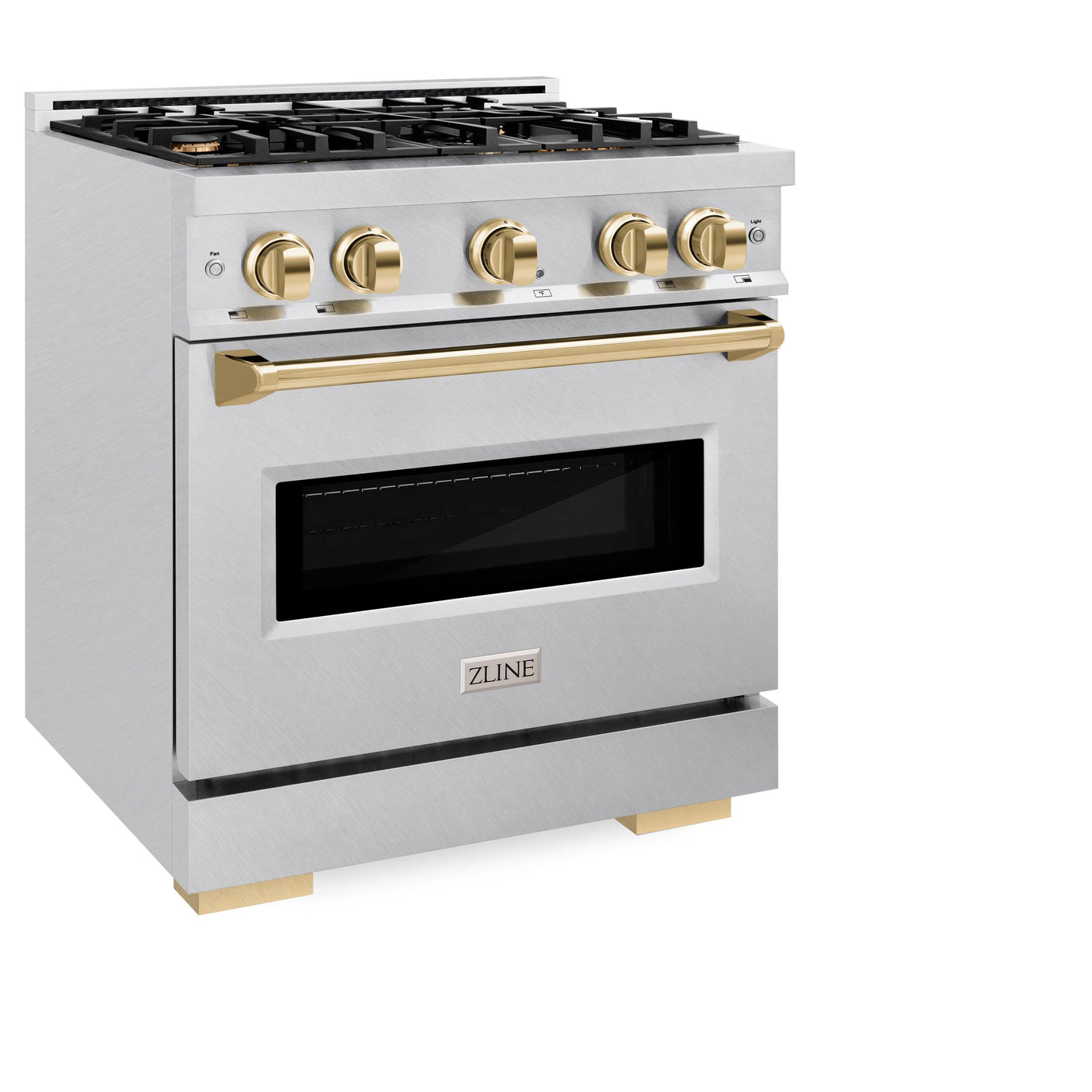 ZLINE Autograph Edition 30 in. 4.2 cu. ft. Classic Dual Fuel Range with 4 Burner Gas Cooktop and Electric Convection Oven in DuraSnow' Stainless Steel with Polished Gold Accents (CDRSZ-30-G)