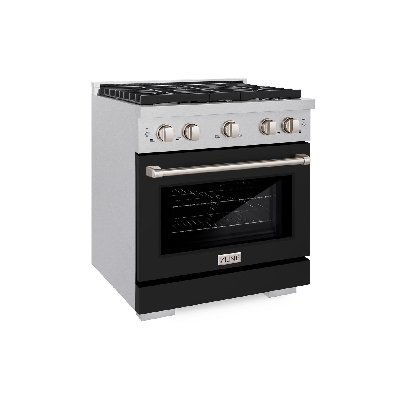 ZLINE 30 in. 4.2 cu. ft. Paramount Dual Fuel Range with 4 Burner Gas Cooktop and Electric Convection Oven in DuraSnow' Stainless Steel with Black Matte Door (SDRS-BLM-30)