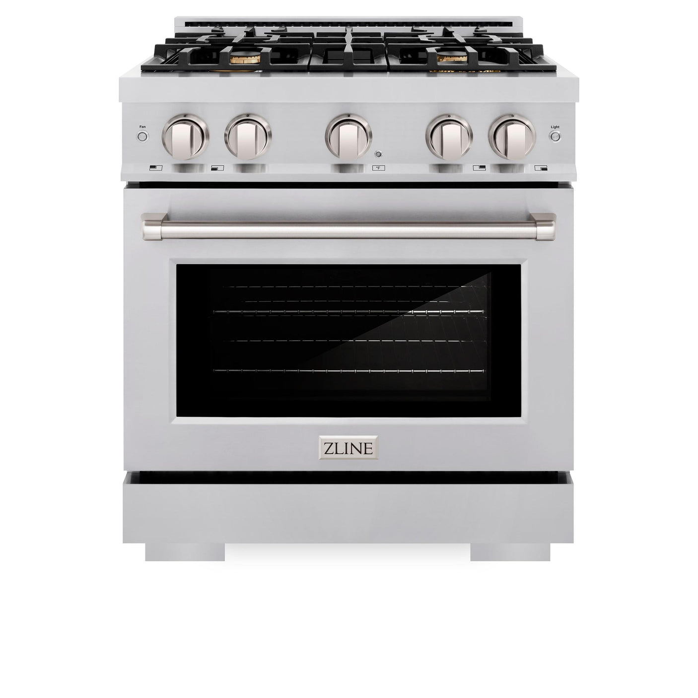 ZLINE 30 in. 4.2 cu. ft. Select Gas Range with Convection Gas Oven in Stainless Steel with 4 Brass Burners (HGR-BR-30)