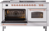 Nostalgie II 60 Inch Dual Fuel Natural Gas Freestanding Range in White with Copper Trim