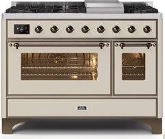 Majestic II 48 Inch Dual Fuel Natural Gas Freestanding Range in Antique White with Bronze Trim