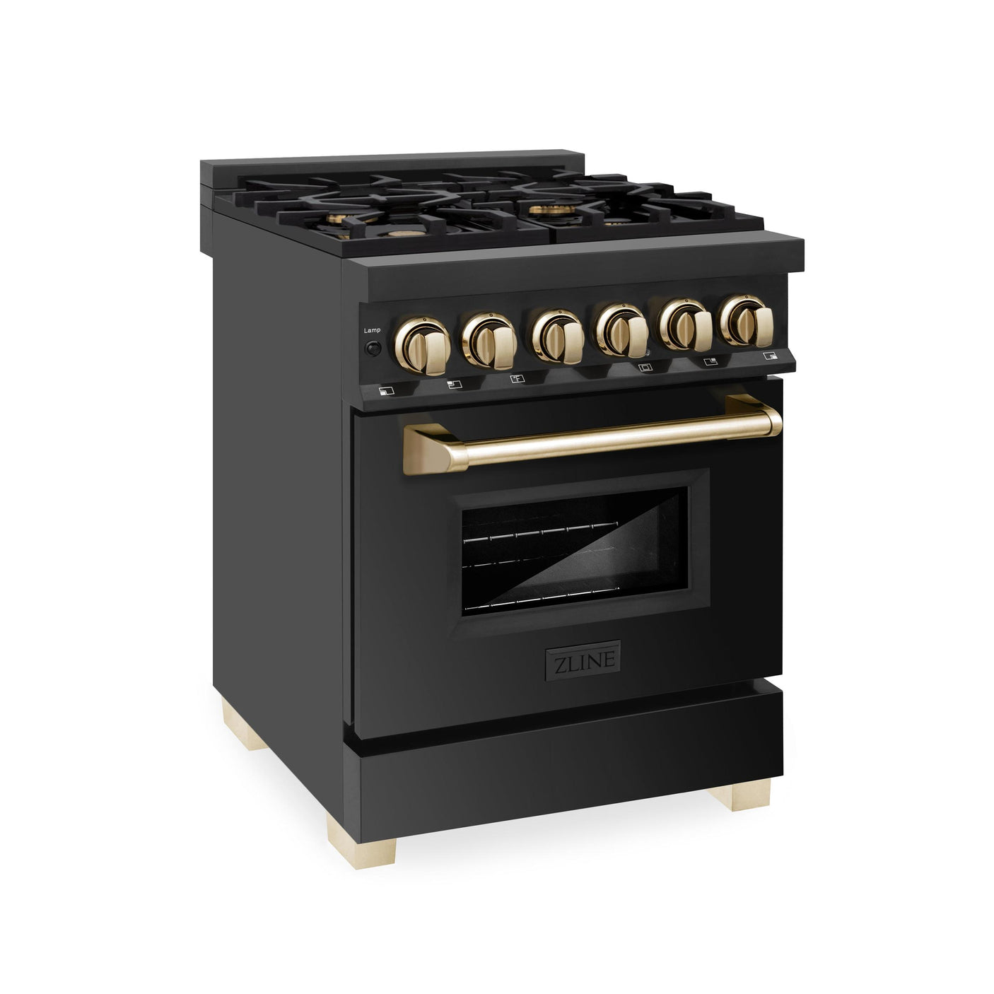 ZLINE Autograph Edition 24" 2.8 cu. ft. Dual Fuel Range with Gas Stove and Electric Oven in Black Stainless Steel with Polished Gold Accents (RABZ-24) [Color: Champagne Bronze Accents]