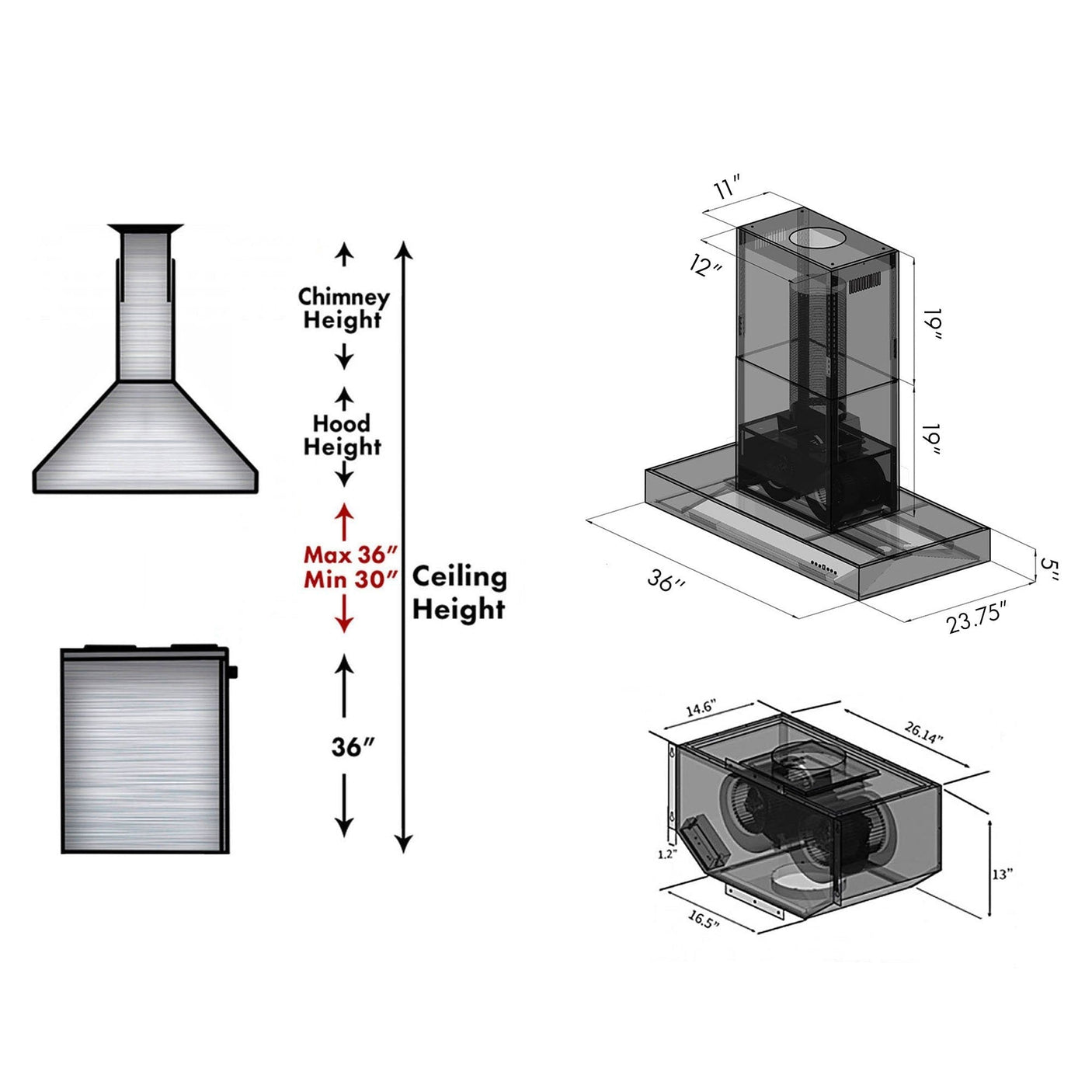 ZLINE Ducted Remote Blower Island Mount Range Hood in Stainless Steel 400CFM/700CFM Options (KECOMi-R)