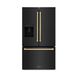 ZLINE Autograph Edition 36 in. 28.9 cu. ft. Standard-Depth French Door External Water Dispenser Refrigerator with Dual Ice Maker in Black Stainless Steel and Traditional Handles