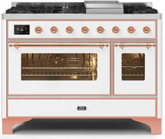 Majestic II 48 Inch Dual Fuel Natural Gas Freestanding Range in White with Copper Trim